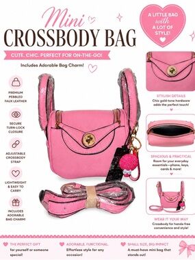 BUBBLEGUM PINK SHOULDER HANDBAG & SPARKLE PINK BAGCHARM